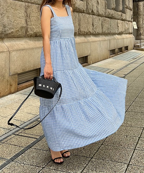 高品質 ギンガムチェックサマードレス【低身長・小柄女性向け】（ドレス ワンピース