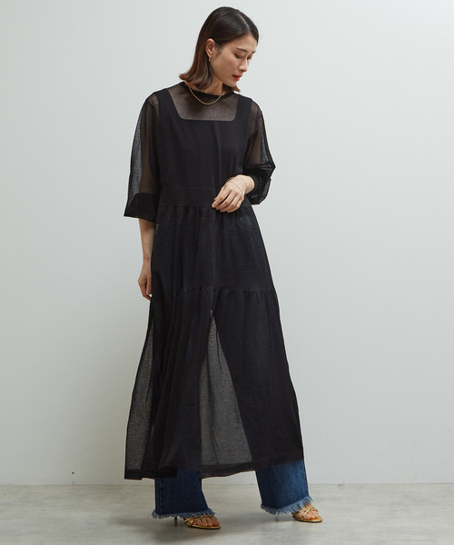 SOFFITTO（ソフィット）の「シアーニットワンピース（ワンピース・レディース・ブラック/オフホワイト/ミント・M/S）」の2枚目の写真