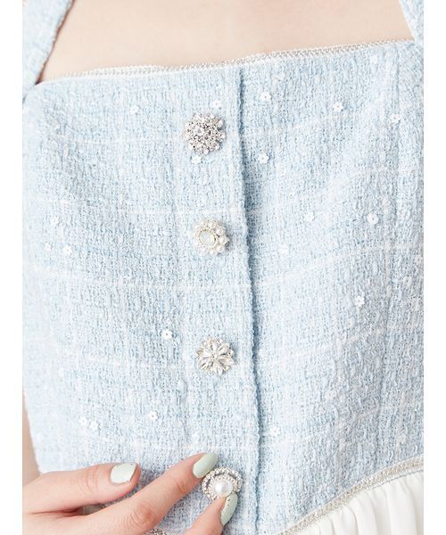 L.B CANDY STOCK]ツイードコンビホルターネックワンピース（ワンピース