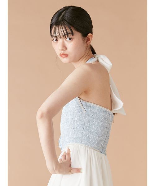 【新品】リリーブラウンCANDY STOCK　ツイードコンビホルターネックワンピ LILY BROWN（リリーブラウン）の「[L.B CANDY STOCK]ツイードコンビ