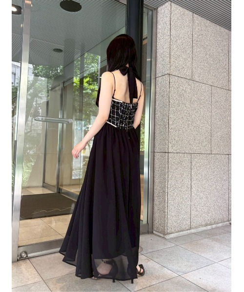 セール】[L.B CANDY STOCK]ツイードコンビホルターネック