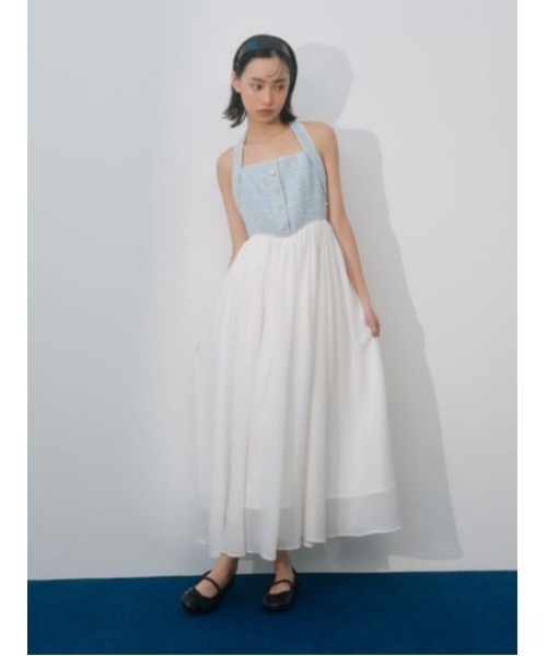 y*i様 【新品】LILY BROWN ツイードコンビホルターネックワンピース L.B CANDY STOCK]ツイードコンビホルターネックワンピース