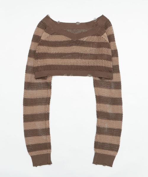 dispark（ディスパーク）の「DISPARK/ダメージボーダーショートニット（ニット/セーター・レディース・ブラウン/ブラック・FREE）」の19枚目の写真