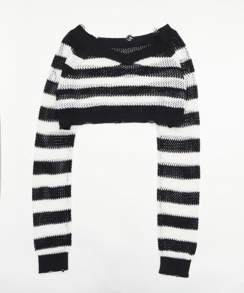 dispark（ディスパーク）の「DISPARK/ダメージボーダーショートニット（ニット/セーター・レディース・ブラウン/ブラック・FREE）」の18枚目の写真