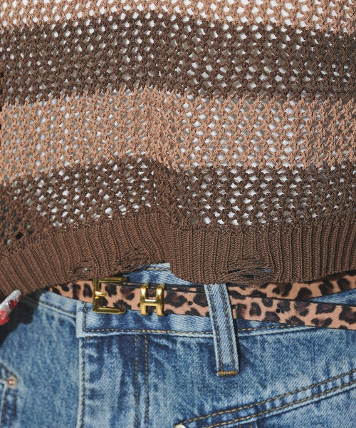 dispark（ディスパーク）の「DISPARK/ダメージボーダーショートニット（ニット/セーター・レディース・ブラウン/ブラック・FREE）」の6枚目の写真