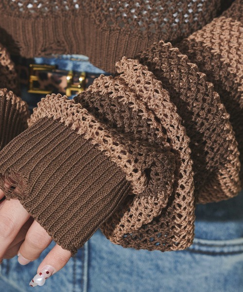 dispark（ディスパーク）の「DISPARK/ダメージボーダーショートニット（ニット/セーター・レディース・ブラウン/ブラック・FREE）」の7枚目の写真