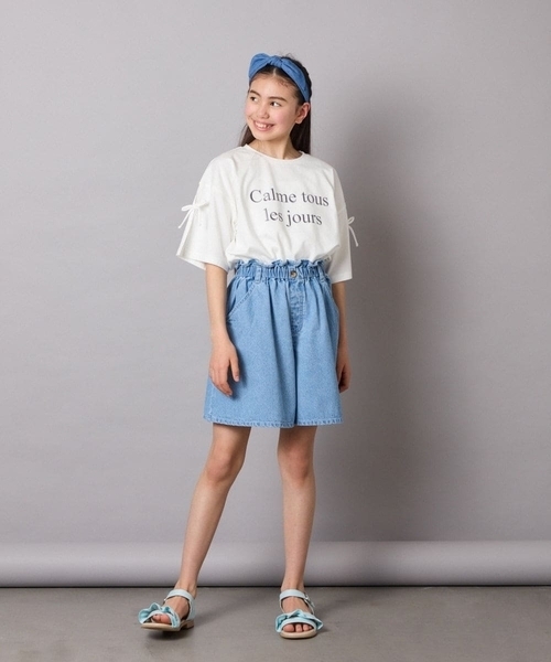 a.v.v（アーヴェヴェ）の「[140-150]【接触冷感】デニムタックキュロット（デニムパンツ・キッズ・ダークインディゴブルー/チャコールグレー・150/140）」の9枚目の写真
