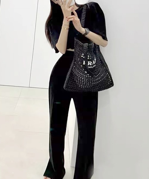Riff(リフ)の「2点セット ショート丈Tシャツ&パンツ(ルームウェア/パジャマ・レディース・ブラック/ベージュ・M/L/XL)」の19枚目の写真