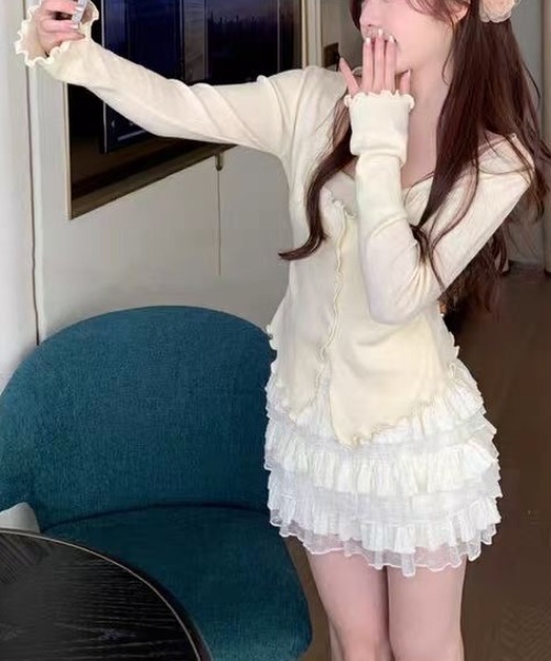Sibra（シブラ）の「カップ付き2点セットカーデ＆キャミ（Tシャツ/カットソー・レディース・アイボリー/ブラック/ピンク/グレー/ブルー・M）」の7枚目の写真