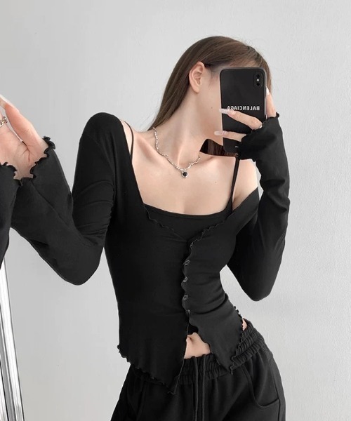 Sibra（シブラ）の「カップ付き2点セットカーデ＆キャミ（Tシャツ/カットソー・レディース・アイボリー/ブラック/ピンク/グレー/ブルー・M）」の11枚目の写真