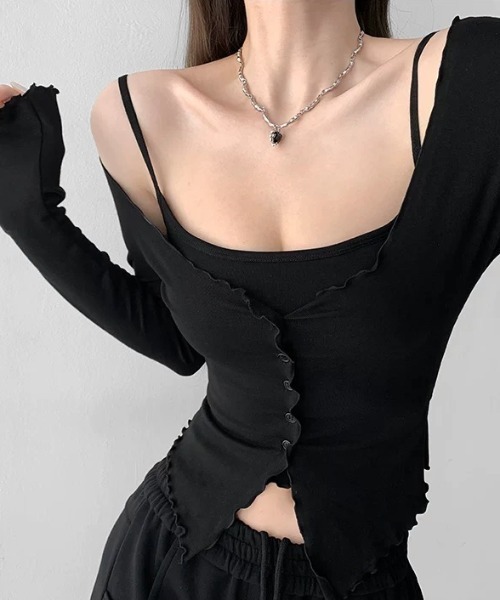 Sibra（シブラ）の「カップ付き2点セットカーデ＆キャミ（Tシャツ/カットソー・レディース・アイボリー/ブラック/ピンク/グレー/ブルー・M）」の12枚目の写真