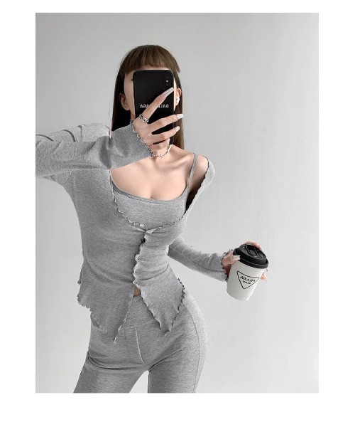 Sibra（シブラ）の「カップ付き2点セットカーデ＆キャミ（Tシャツ/カットソー・レディース・アイボリー/ブラック/ピンク/グレー/ブルー・M）」の19枚目の写真