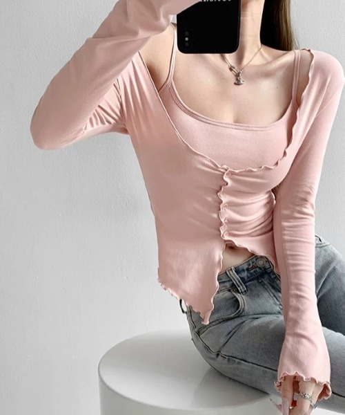 Sibra（シブラ）の「カップ付き2点セットカーデ＆キャミ（Tシャツ/カットソー・レディース・アイボリー/ブラック/ピンク/グレー/ブルー・M）」の22枚目の写真