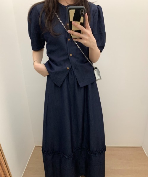 FAVORITO(ファヴォリート)の「2点セットクルーネックトップス+フリルスカート(セットアップ・レディース・ダークブルー/ホワイト・F)」の22枚目の写真