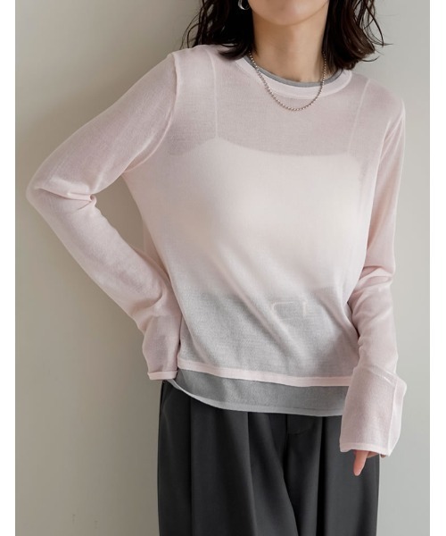 Re:EDIT（リエディ）の「[接触冷感]シアーニットレイヤード風トップス（Tシャツ/カットソー・レディース・ブラウン/ピンク/ブルー/チャコールグレー/ブラック・MEDIUM/LARGE）」の5枚目の写真