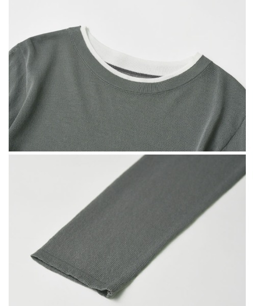 Re:EDIT（リエディ）の「[接触冷感]シアーニットレイヤード風トップス（Tシャツ/カットソー・レディース・ブラウン/ピンク/ブルー/チャコールグレー/ブラック・MEDIUM/LARGE）」の6枚目の写真