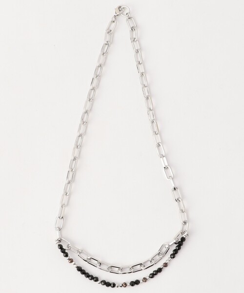Urban Outfitters☆ ブラック系ビーズ・レイヤーネックレス セール】レイヤード オーバルチェーン ブラックビーズネックレス
