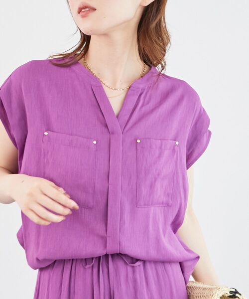 le.coeur blanc（ルクールブラン）の「《手洗い可能》リネンライクフロントポケットシャツ（シャツ/ブラウス・レディース・ダークグレー/ブルー/パープル・38）」の18枚目の写真