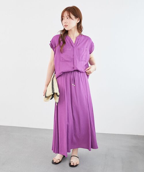 le.coeur blanc（ルクールブラン）の「《手洗い可能》リネンライクフロントポケットシャツ（シャツ/ブラウス・レディース・ダークグレー/ブルー/パープル・38）」の13枚目の写真