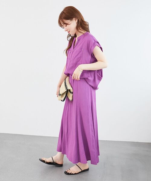 le.coeur blanc（ルクールブラン）の「《手洗い可能》リネンライクフロントポケットシャツ（シャツ/ブラウス・レディース・ダークグレー/ブルー/パープル・38）」の12枚目の写真