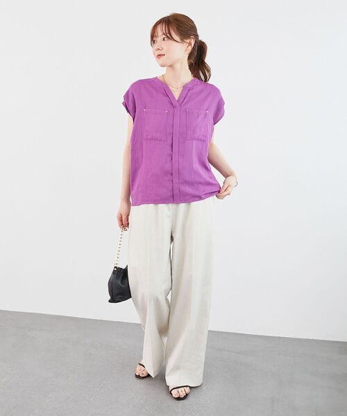 le.coeur blanc（ルクールブラン）の「《手洗い可能》リネンライクフロントポケットシャツ（シャツ/ブラウス・レディース・ダークグレー/ブルー/パープル・38）」の8枚目の写真
