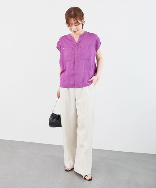 le.coeur blanc（ルクールブラン）の「《手洗い可能》リネンライクフロントポケットシャツ（シャツ/ブラウス・レディース・ダークグレー/ブルー/パープル・38）」の7枚目の写真