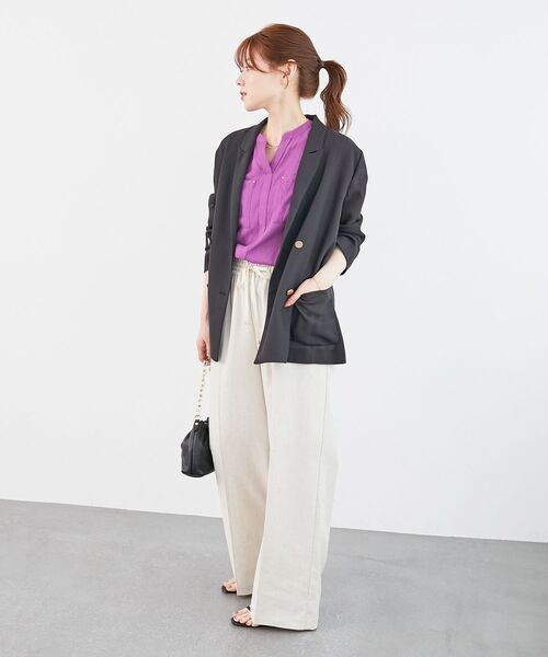 le.coeur blanc（ルクールブラン）の「《手洗い可能》リネンライクフロントポケットシャツ（シャツ/ブラウス・レディース・ダークグレー/ブルー/パープル・38）」の5枚目の写真