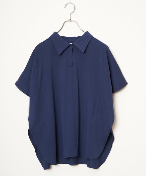 LBC（エルビーシー）の「【体系カバー＆二の腕カバー】シルケット襟付ワンボタンプルオーバー（Tシャツ/カットソー・レディース・ブルー/ブラック/ブラウン系その他/ホワイト/テラコッタ・M）」の6枚目の写真