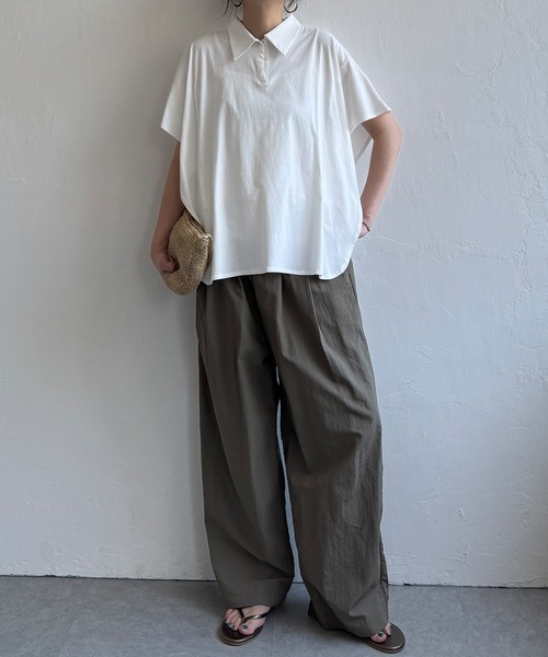 LBC（エルビーシー）の「【体系カバー＆二の腕カバー】シルケット襟付ワンボタンプルオーバー（Tシャツ/カットソー・レディース・ブルー/ブラック/ブラウン系その他/ホワイト/テラコッタ・M）」の17枚目の写真