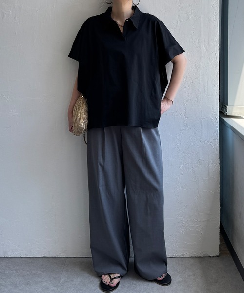 LBC（エルビーシー）の「【体系カバー＆二の腕カバー】シルケット襟付ワンボタンプルオーバー（Tシャツ/カットソー・レディース・ブルー/ブラック/ブラウン系その他/ホワイト/テラコッタ・M）」の19枚目の写真