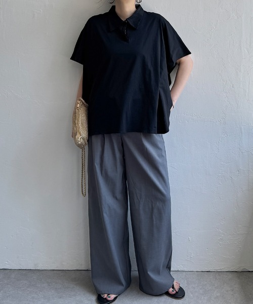 LBC（エルビーシー）の「【体系カバー＆二の腕カバー】シルケット襟付ワンボタンプルオーバー（Tシャツ/カットソー・レディース・ブルー/ブラック/ブラウン系その他/ホワイト/テラコッタ・M）」の20枚目の写真