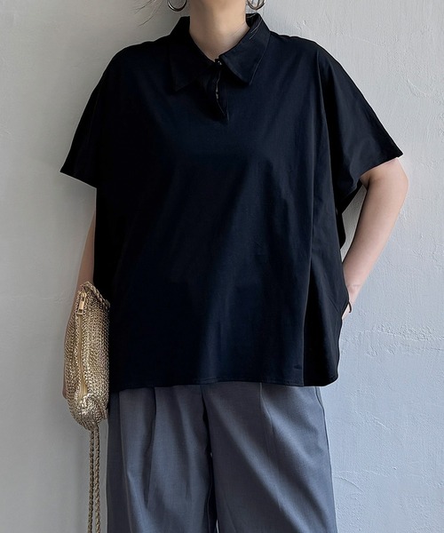 LBC（エルビーシー）の「【体系カバー＆二の腕カバー】シルケット襟付ワンボタンプルオーバー（Tシャツ/カットソー・レディース・ブルー/ブラック/ブラウン系その他/ホワイト/テラコッタ・M）」の22枚目の写真