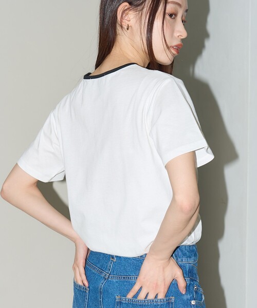 PUBLUX(パブリュクス)の「PUBLUX/パブリュクス リボン リンガーTシャツ 限定展開(Tシャツ/カットソー・レディース・オフホワイト/ブラック/グレー・フリ-)」の6枚目の写真