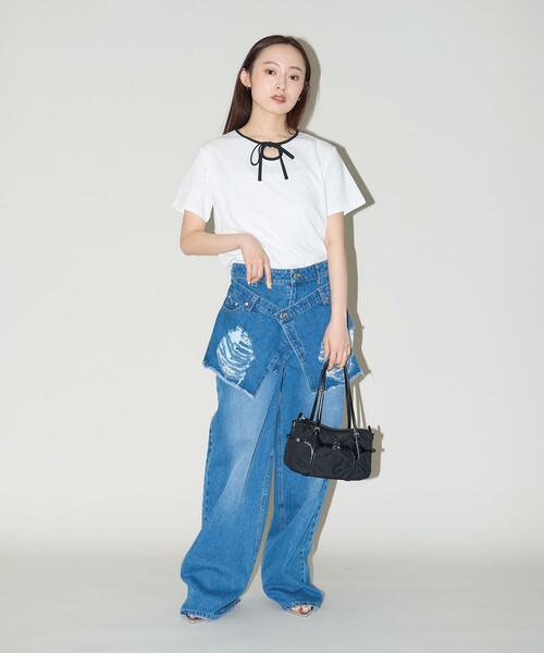 PUBLUX(パブリュクス)の「PUBLUX/パブリュクス リボン リンガーTシャツ 限定展開(Tシャツ/カットソー・レディース・オフホワイト/ブラック/グレー・フリ-)」の7枚目の写真
