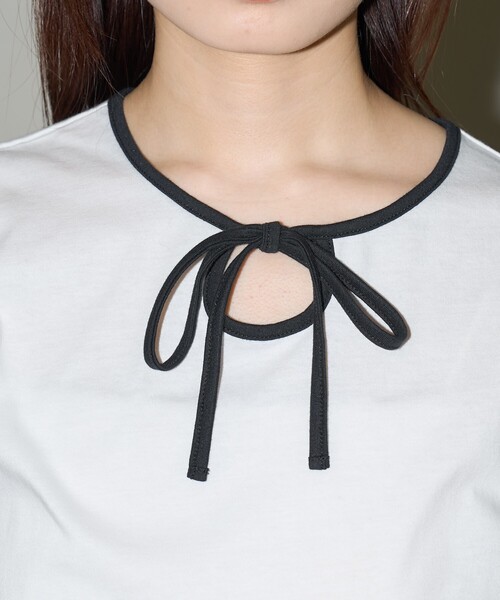 PUBLUX(パブリュクス)の「PUBLUX/パブリュクス リボン リンガーTシャツ 限定展開(Tシャツ/カットソー・レディース・オフホワイト/ブラック/グレー・フリ-)」の12枚目の写真