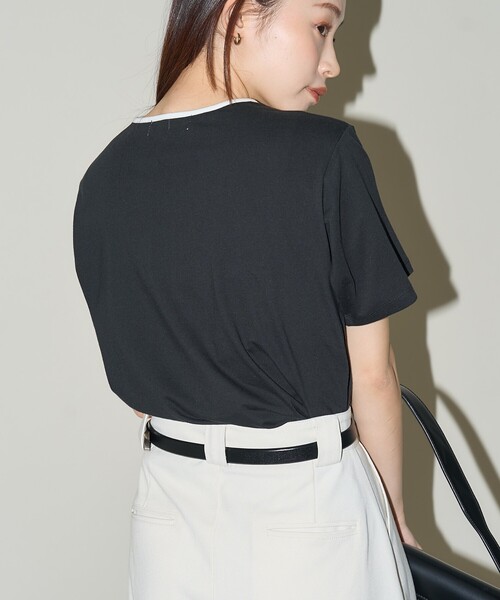 PUBLUX(パブリュクス)の「PUBLUX/パブリュクス リボン リンガーTシャツ 限定展開(Tシャツ/カットソー・レディース・オフホワイト/ブラック/グレー・フリ-)」の15枚目の写真