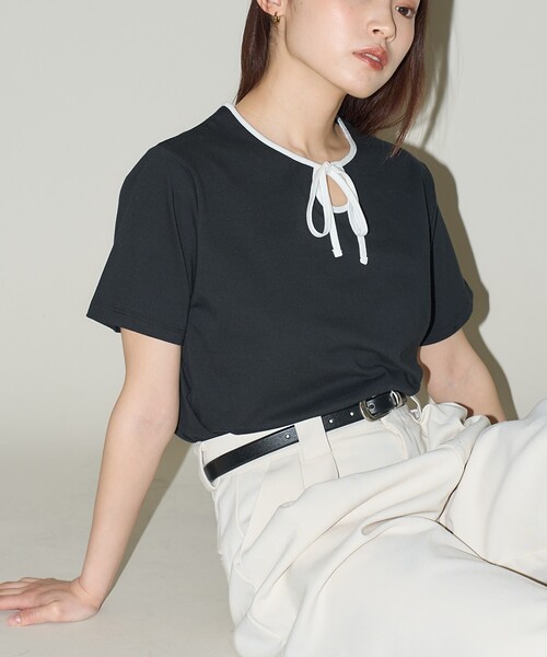 PUBLUX(パブリュクス)の「PUBLUX/パブリュクス リボン リンガーTシャツ 限定展開(Tシャツ/カットソー・レディース・オフホワイト/ブラック/グレー・フリ-)」の16枚目の写真