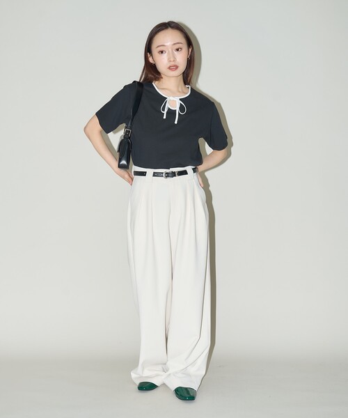 PUBLUX(パブリュクス)の「PUBLUX/パブリュクス リボン リンガーTシャツ 限定展開(Tシャツ/カットソー・レディース・オフホワイト/ブラック/グレー・フリ-)」の17枚目の写真