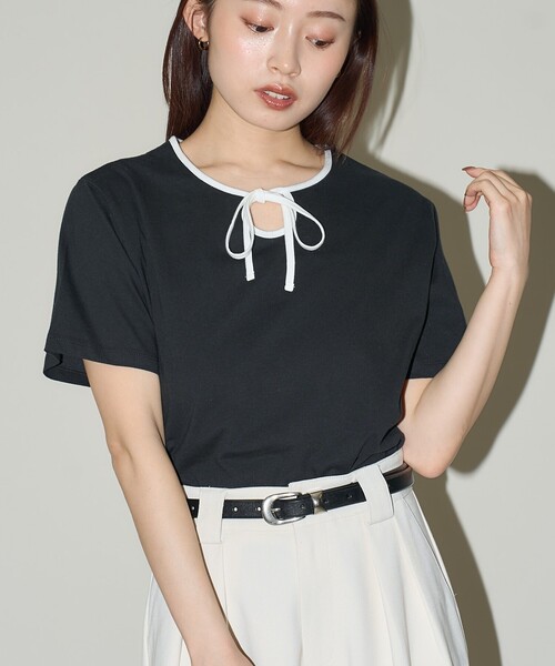 PUBLUX(パブリュクス)の「PUBLUX/パブリュクス リボン リンガーTシャツ 限定展開(Tシャツ/カットソー・レディース・オフホワイト/ブラック/グレー・フリ-)」の19枚目の写真