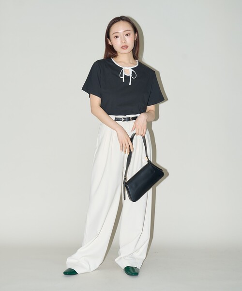 PUBLUX(パブリュクス)の「PUBLUX/パブリュクス リボン リンガーTシャツ 限定展開(Tシャツ/カットソー・レディース・オフホワイト/ブラック/グレー・フリ-)」の20枚目の写真