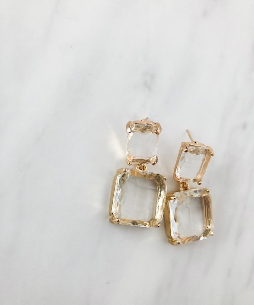 セール】スクエアビジューコンビネーションピアス（ピアス（両耳