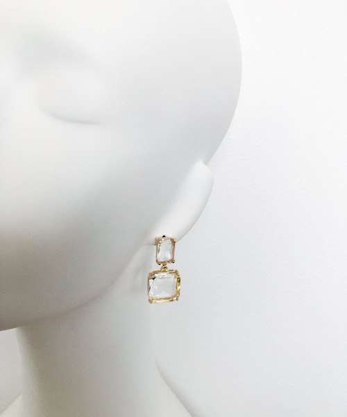 セール】スクエアビジューコンビネーションピアス（ピアス（両耳