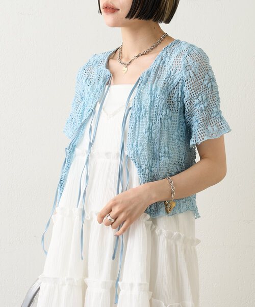 w closet（ダブルクローゼット）の「フラワーメッシュリボンブラウス（シャツ/ブラウス・レディース・アイボリー/ブラック/ブルー系その他/レッド・FREE）」の4枚目の写真