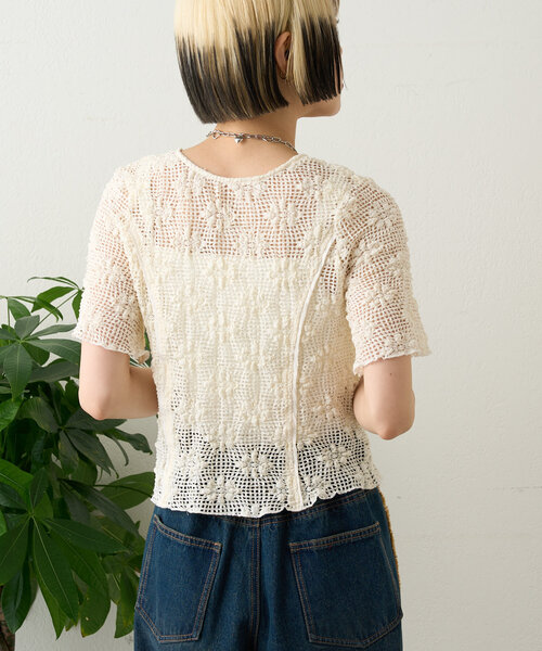 w closet（ダブルクローゼット）の「フラワーメッシュリボンブラウス（シャツ/ブラウス・レディース・アイボリー/ブラック/ブルー系その他/レッド・FREE）」の10枚目の写真