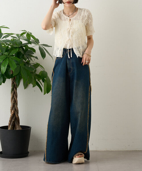 w closet（ダブルクローゼット）の「フラワーメッシュリボンブラウス（シャツ/ブラウス・レディース・アイボリー/ブラック/ブルー系その他/レッド・FREE）」の8枚目の写真