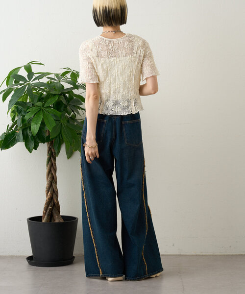 w closet（ダブルクローゼット）の「フラワーメッシュリボンブラウス（シャツ/ブラウス・レディース・アイボリー/ブラック/ブルー系その他/レッド・FREE）」の6枚目の写真