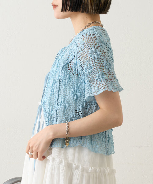 w closet（ダブルクローゼット）の「フラワーメッシュリボンブラウス（シャツ/ブラウス・レディース・アイボリー/ブラック/ブルー系その他/レッド・FREE）」の20枚目の写真