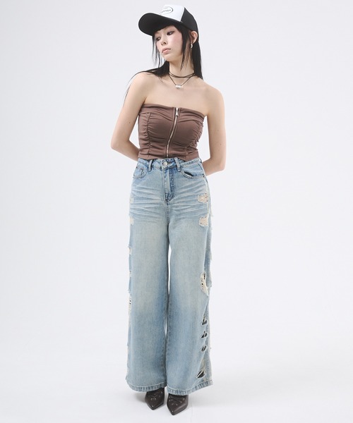 d.i.a.(ダイヤ)の「サイドクラッシュルーズデニムパンツ(デニムパンツ・レディース・ブルー・SMALL/MEDIUM)」の7枚目の写真
