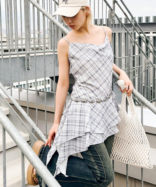 SpRay（スプレイ）の「チェックヘムキャミチュニック（チュニック・レディース・ベージュ/グレー・FREE）」の2枚目の写真