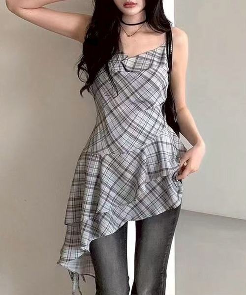 SpRay（スプレイ）の「チェックヘムキャミチュニック（チュニック・レディース・ベージュ/グレー・FREE）」の9枚目の写真